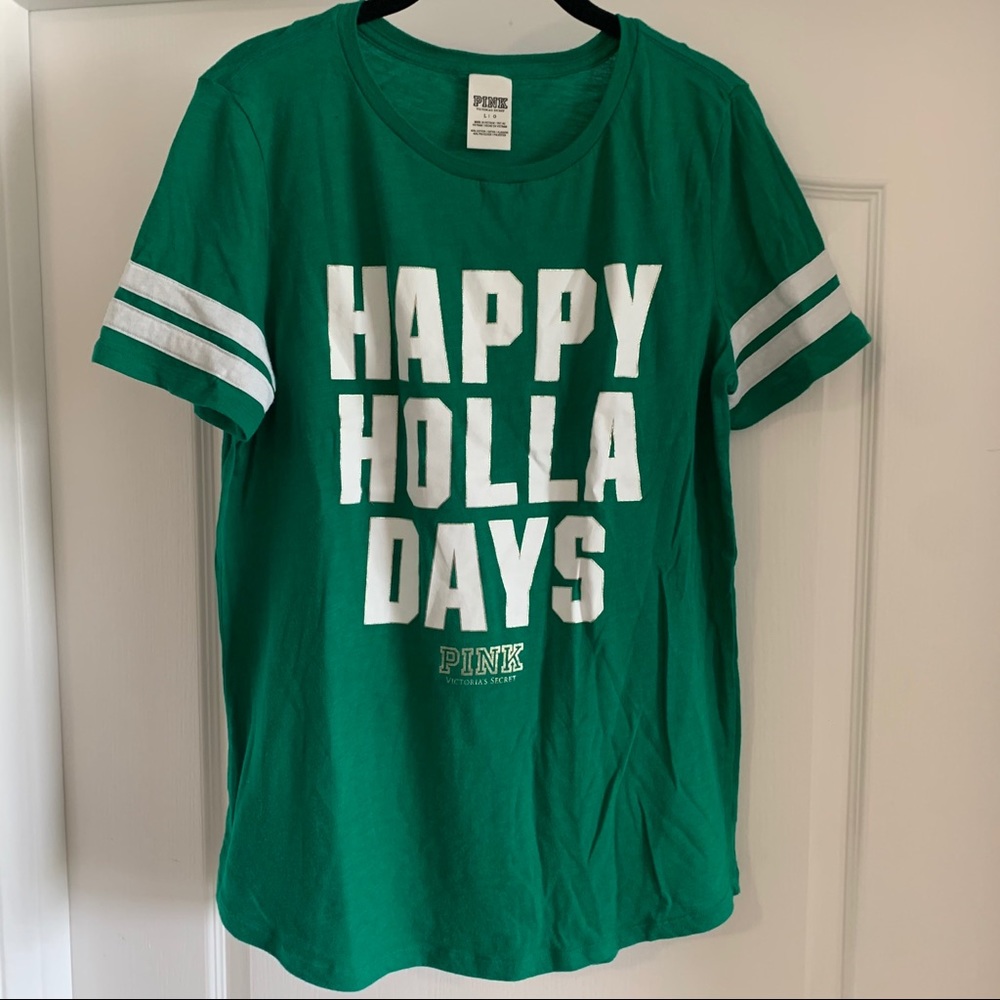 VS PINK • Green Happy Holla Days Shirt • Size L